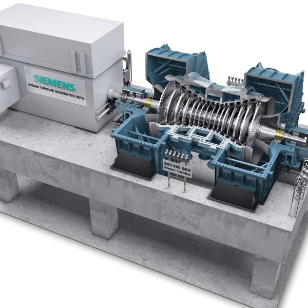 Siemens Energy hat eine neue Dampfturbine für Geothermie-Kraftwerke mit einer Leistung von bis zu 120 Megawatt (MW) entwickelt. Sie folgt auf die SST-400 GEO, die im Herbst 2011 eingeführt wurde. Die eingehäusige, zweiflutige Kondensationsturbine SST-500 GEO ist eine Weiterentwicklung der Dampfturbinenfamilien SST-500 und SST-600. Sie verbindet Bauteile des Gehäuses sowie der Hilfs- und Nebenanlagen der beiden bewährten Siemens-Turbinen. Darüber hinaus ist der von Siemens Energy Services speziell für geothermische Anwendungen konzipierte und erprobte Dampfströmungsweg in die Entwicklung der neuen Dampfturbine mit eingeflossen. Die SST-500 GEO kann zur Nutzung der Erdwärme bei verschiedenen Dampfbedingungen eingesetzt werden, da sie sowohl für Single-Flash- als auch für Double-Flash-Anwendungen konstruiert wurde.

Siemens Energy has developed a new steam turbine for geothermal power plants to serve the power range up to 120 megawatts (MW). The SST-500 GEO follows the SST-400 GEO turbine, which was introduced in the autumn of 2011. The SST-500 GEO is a single-casing, double-flow condensing turbine. As a derivative of the SST-500 and SST-600 turbine families, it combines the proven casing and auxiliaries of the Siemens SST-500 and SST-600 steam turbines with the geothermal features and steam path technologies developed, tested and applied by Siemens Energy Services. The SST-500 GEO steam turbine can be deployed in geothermal power plants with a varying range of steam conditions, being designed for both single and double flash applications.